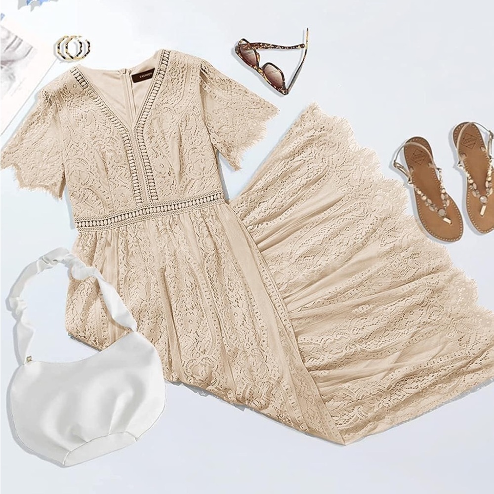 Merokeety Apricot Lace Dress Size Large